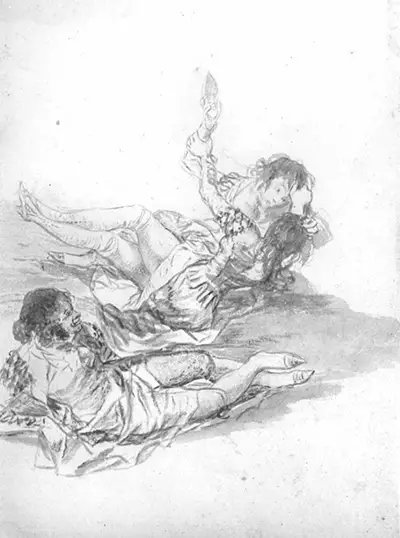 Majo riéndose de dos chicas peleando Francisco de Goya